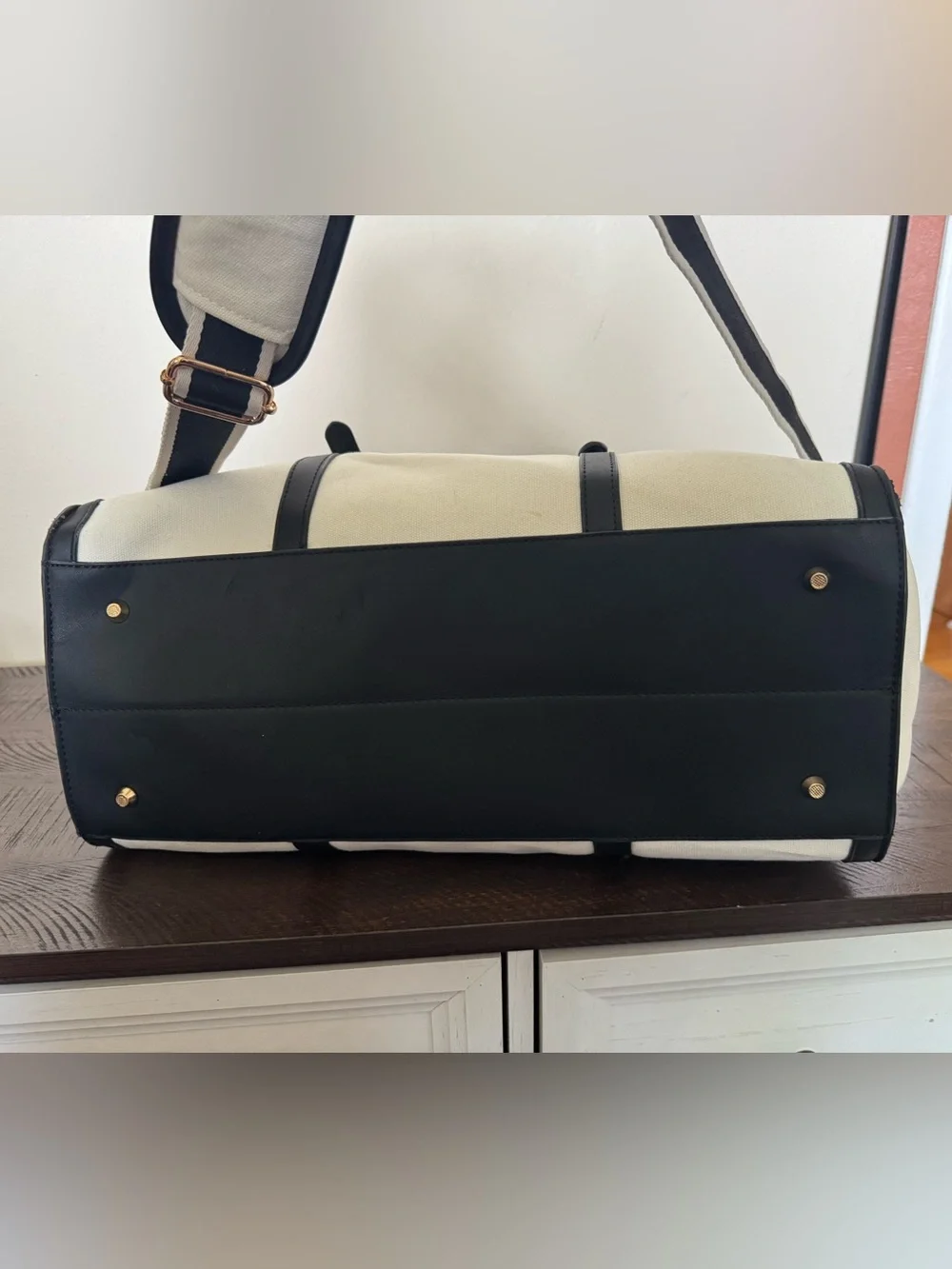 LOVEVOOK Canvas Laptop Tote Teacher Work Bag Black Cream-White